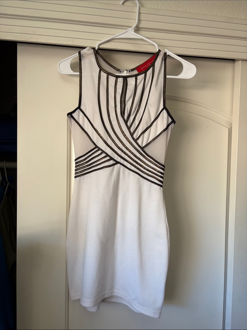 White Sleeveless Mini Dress with Black Accent Trim